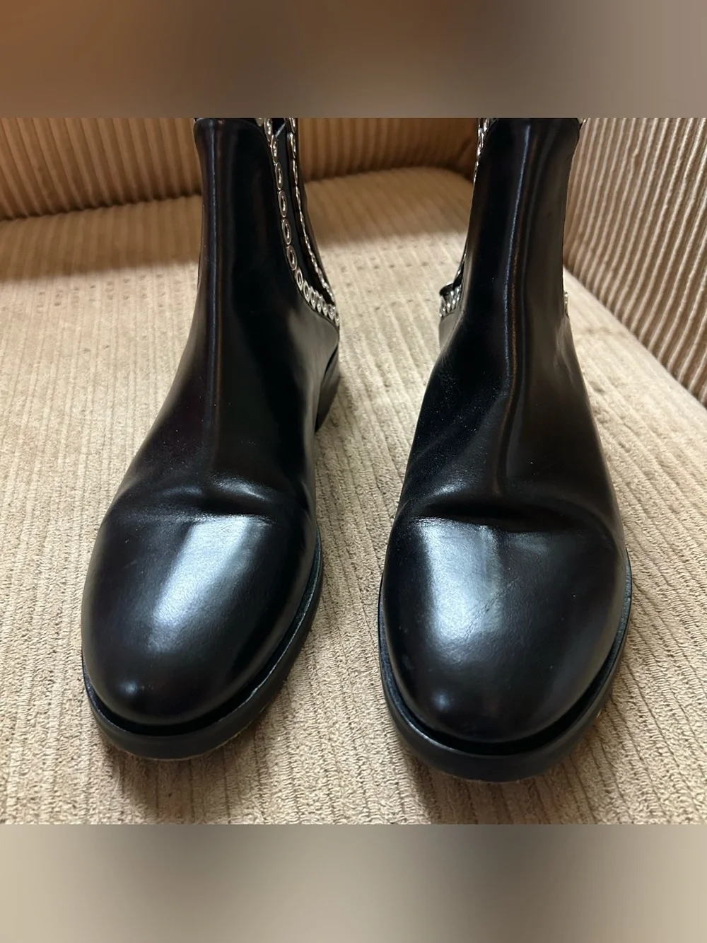 Alaia Paris Black Ankle Boots Leather Silver Grommet Studded Women’s Size 37 (7)